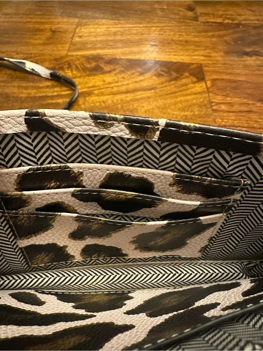 Leopard Print Crossbody Clutch - Taupe with Black & gold Accents
